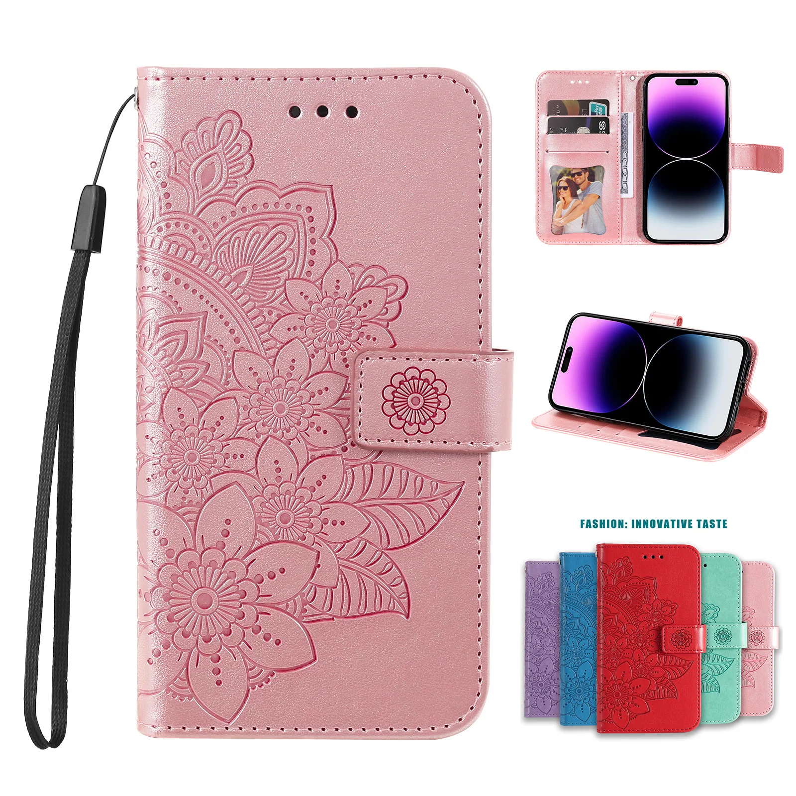 Sunflower Luxury Leather Flip Case with Card Slots & Wrist Strap Wallet Cover