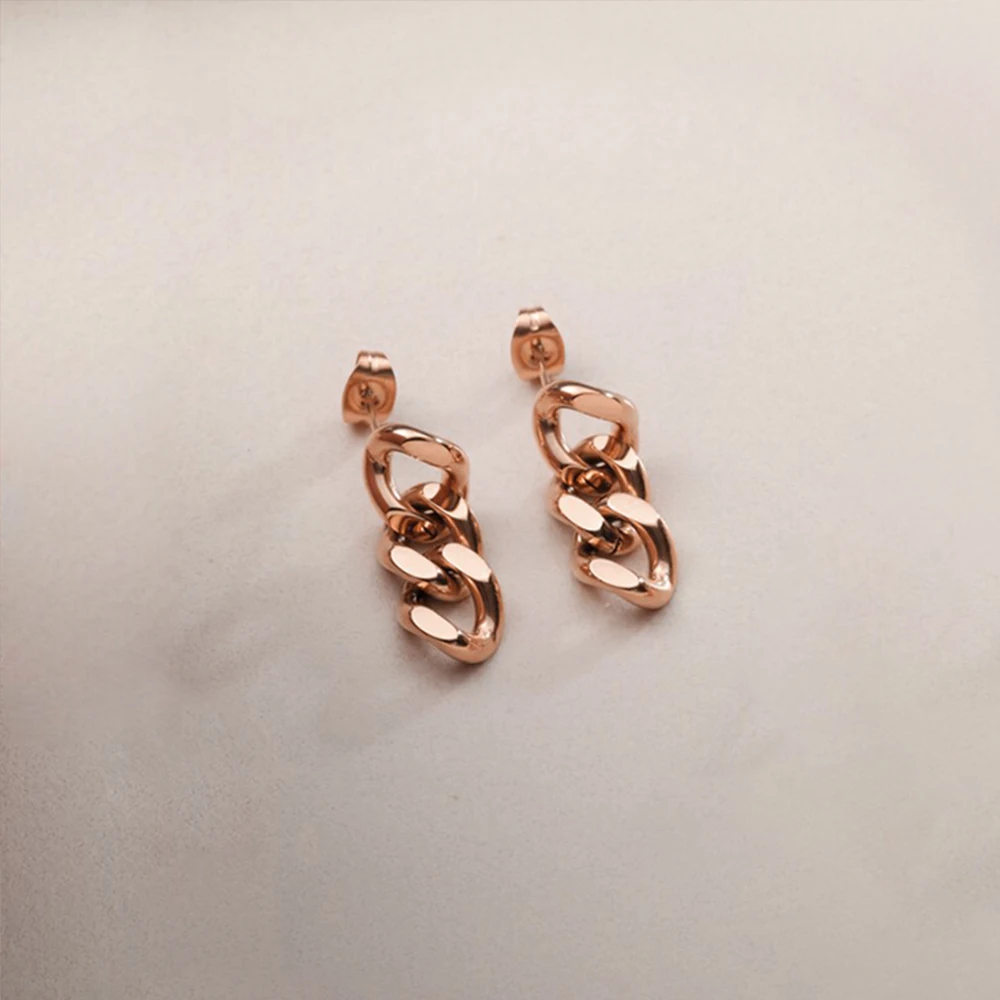eManco Punk Cuban Link Chain Stud Earrings for Fashion Women Genuine Gold Plated Ring Clasp Dangle Rock Jewelry Gift stud earrings dangle earrings