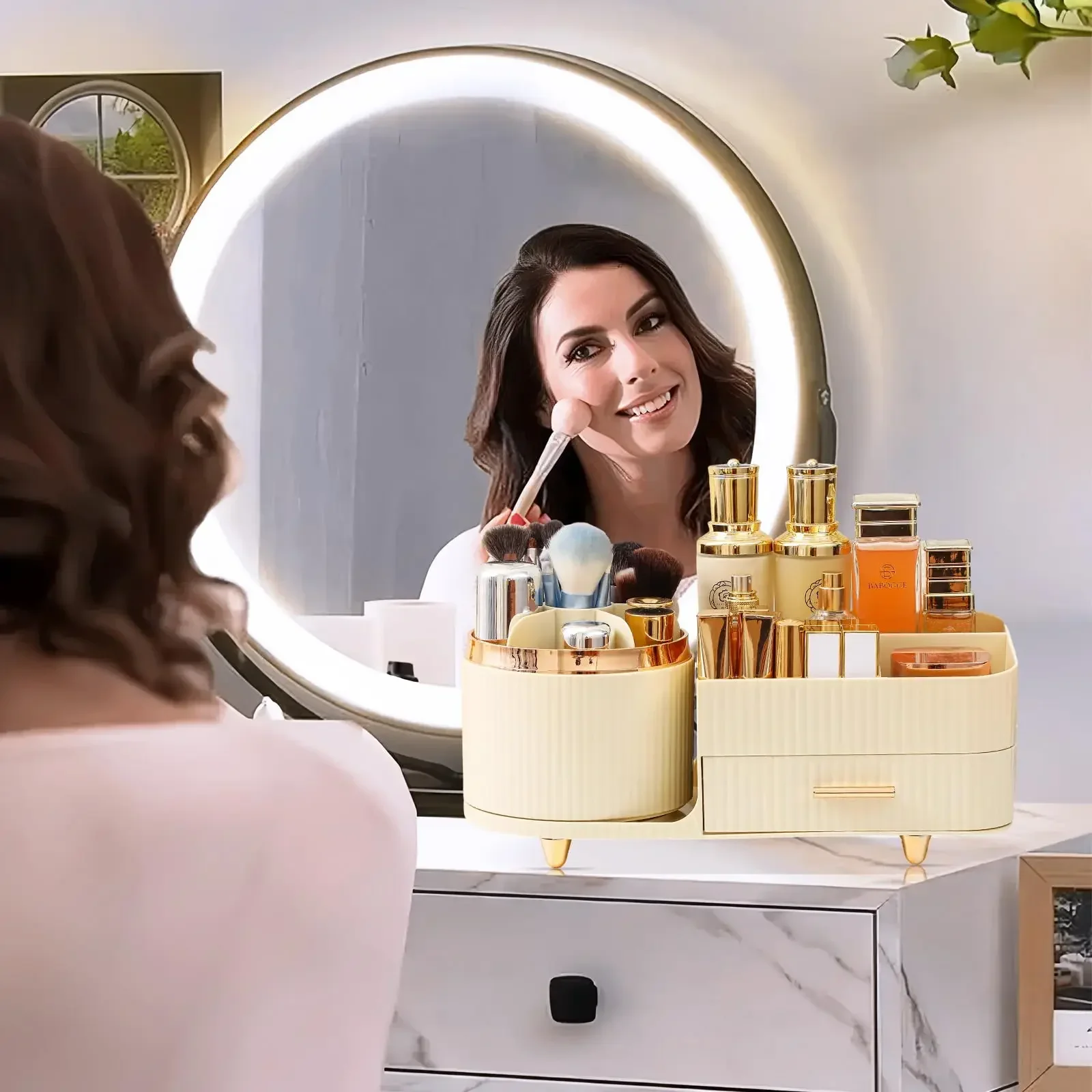 Large Capacity 360° Rotating Makeup and Skincare Organizer with Drawers