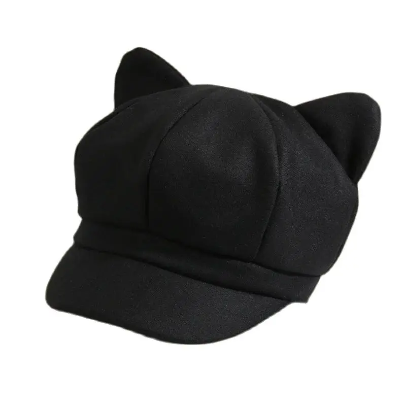 Beret Winter Hats For Women Solid Plain Cute Cat Ear Octagonal Newsboy Cap Ladies Casual Winter Beret Women Painter Cap Vintage women beret women hats