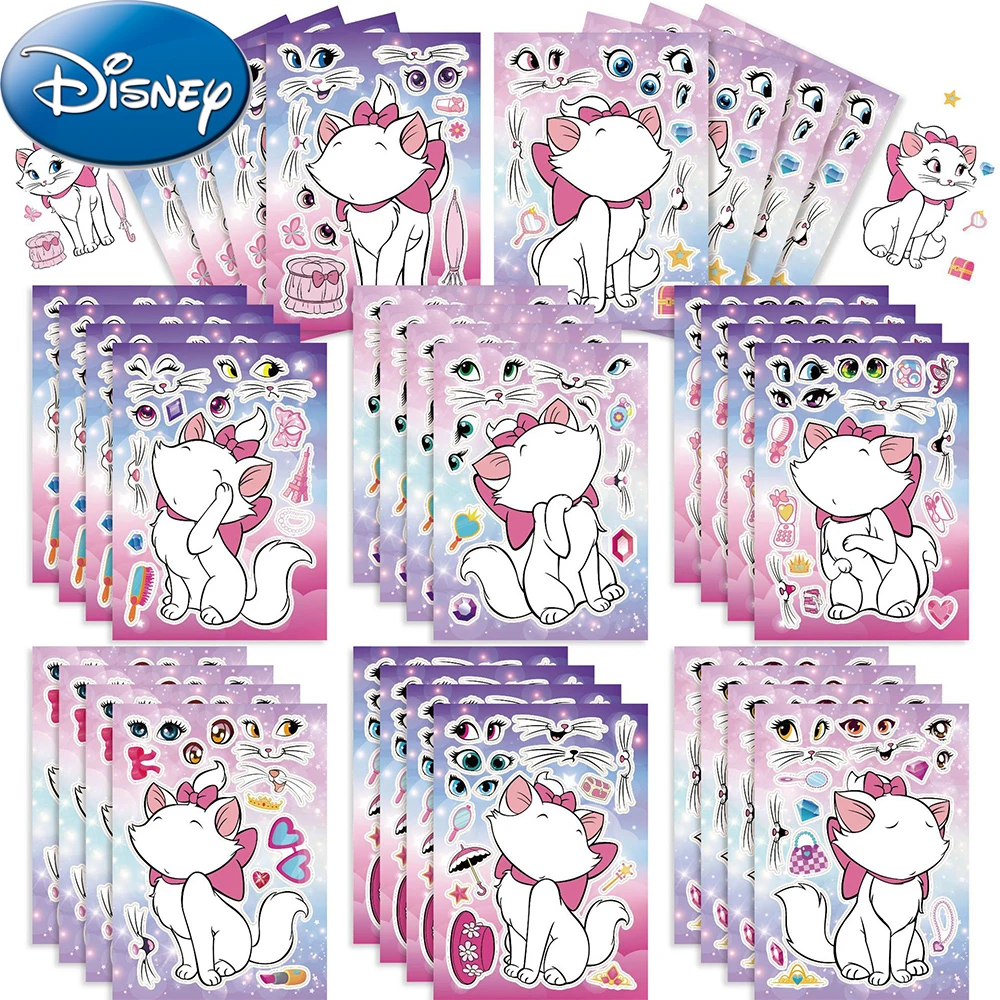 

8/16sheets Disney The Aristocats Marie Cat Puzzle Stickers Make a Face Game Children Assemble Jigsaw Educational Decals for Kids