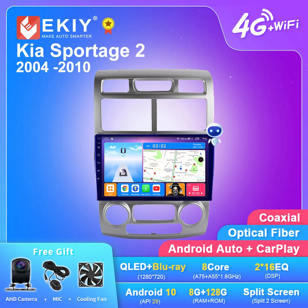 EKIY T7  Android 10 Car Radio For Kia Sportage 2 2004 2005 2006 2007-2010 Android Auto Multimedia Player Stereo BT 2din DVD HU pioneer car audio