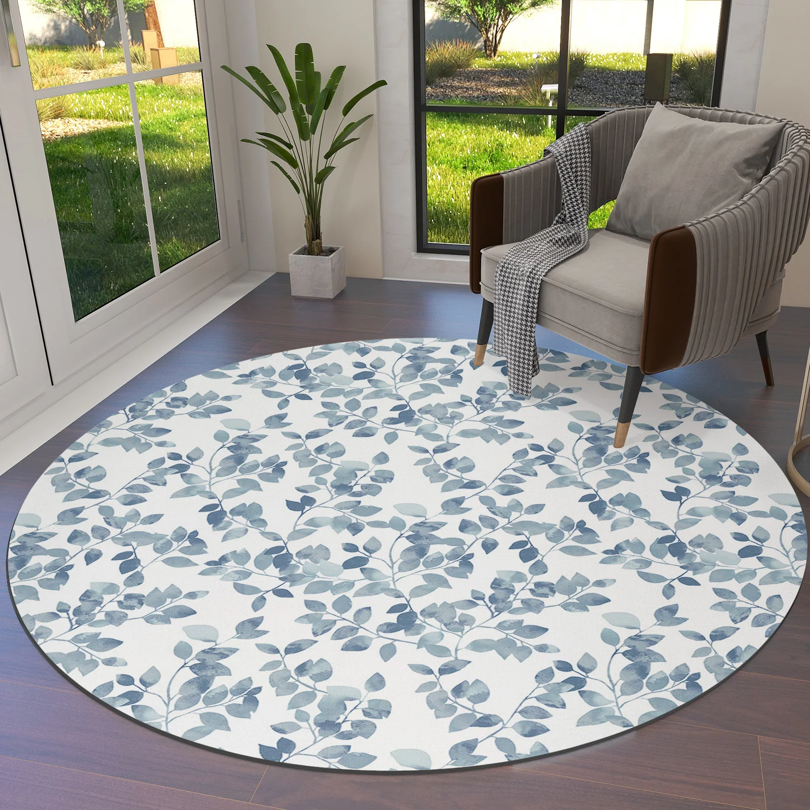 

Branches And Leaves Gradual Watercolor Round Area Rug Carpets for Living Room Large Floor Mat Home Bedroom Kid Room Decoration