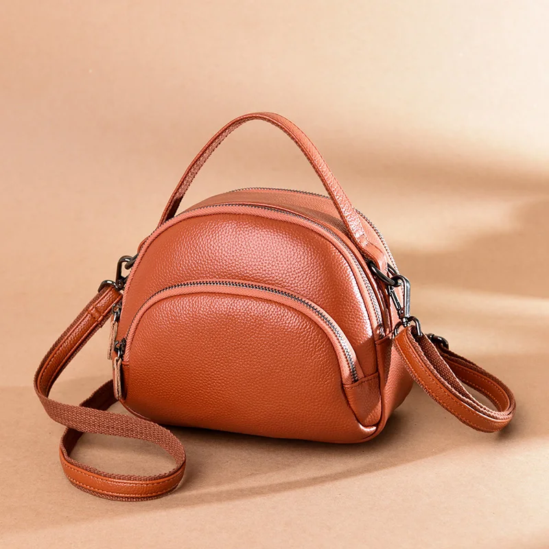 Crossbody Bag Women Handbags Leather Shoulder Bag Genuine Top layer Leather Fashion Women Bag Multi Layer Zipper Shoulder Bag Small Shell bag Ladies CrossBody
