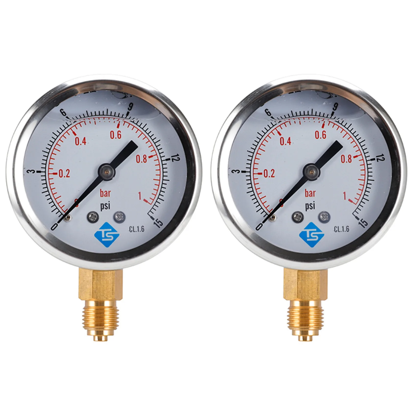 2X TS Low Pressure Pressure Gauge 01Bar 0 15PSI 1/4 Inch 68Mm Dial Hydraulic Water Pressure