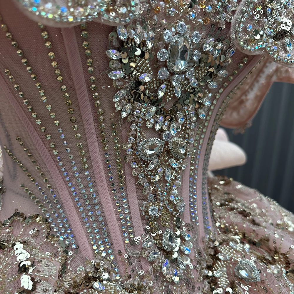 Wunderschöne exquisite Quinceanera-Kleider, schulterfreie Aufkleber, maßgeschneidert, kurzärmeliges Schnürkorsett, Vestidos de 15, Quinceañera – Detail 12