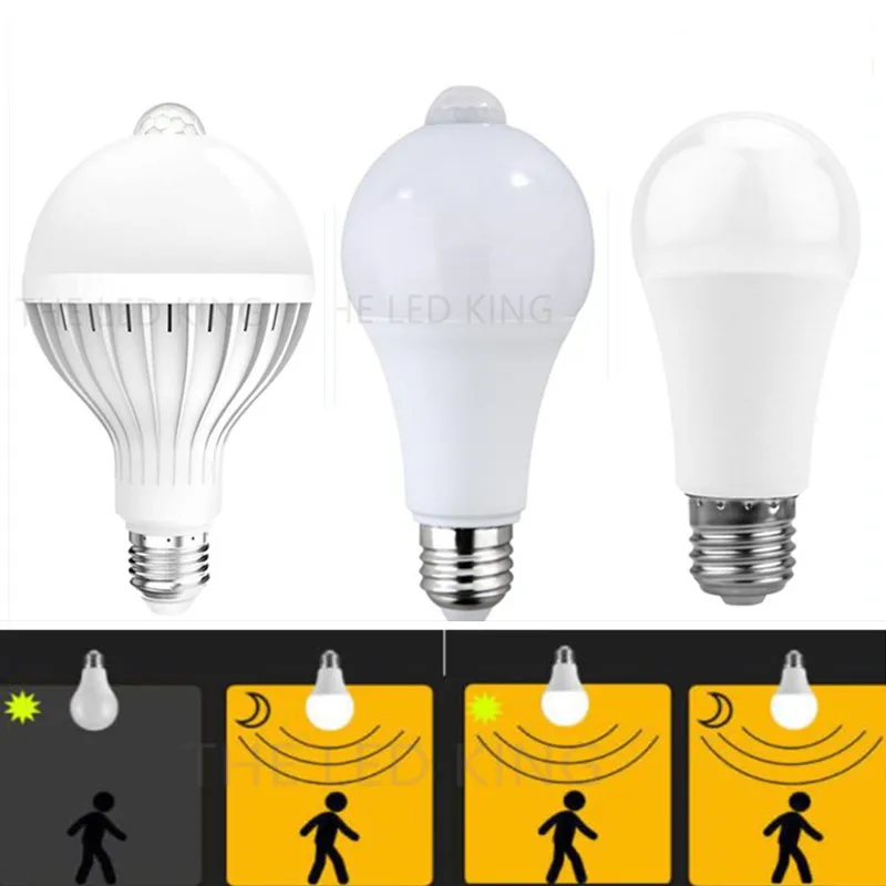 센서 전구 LED PIR 모션 센서 램프, 야간 조명, E27 라이트 센서 전구, B22 18W 12W 85-265V, 자동 ON OFF 이동 감지 감지기