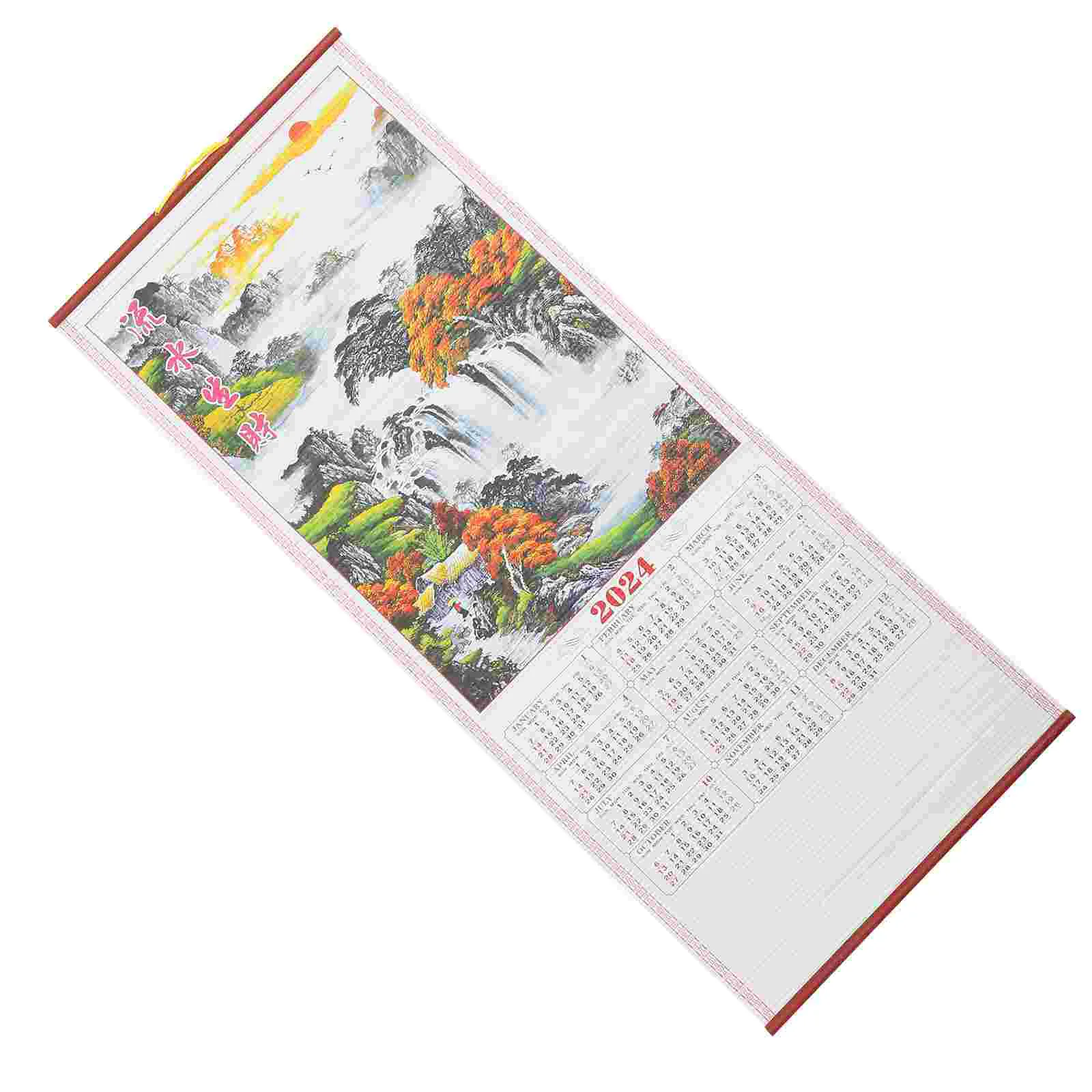 Chinese New Year Wall Hanging Calendars Traditional Scroll Lunar Calendar Ornament Year Of Dragon Home Decoration