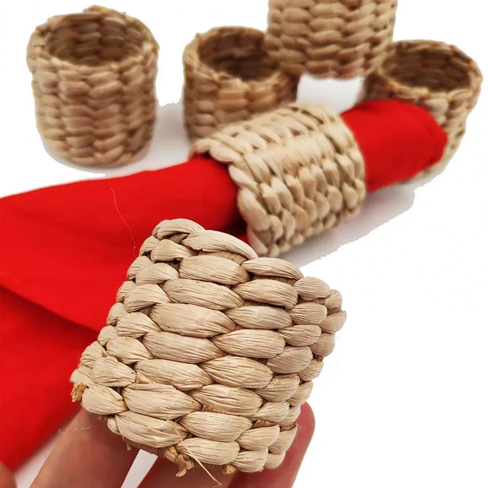 

Straw Rope Napkin Holder Made of Reusable Natural Material, Water Hyacinth Grass Woven Buckle, Napkin Ring for Wedding T