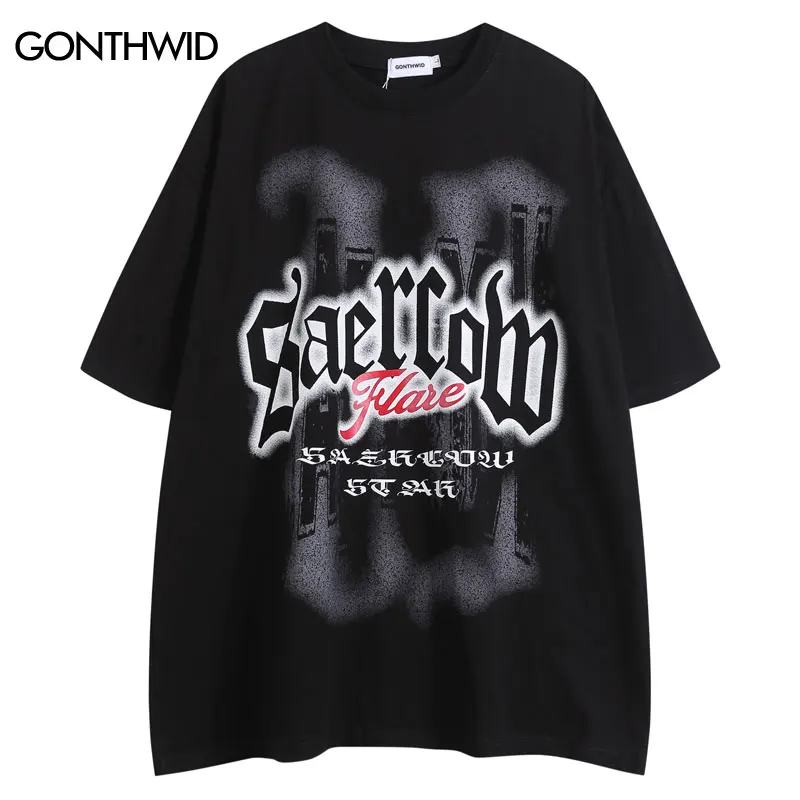 

Hip Hop Oversized Tshirt Streetwear Men Punk Gothic Letter Graphic Print Short Sleeve Tee Shirts 2024 Harajuku Loose T-Shirt Top
