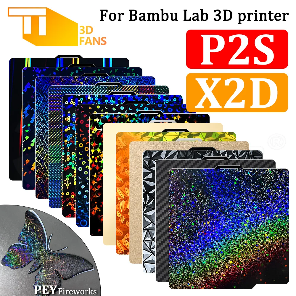 X2D P2S Druckplatte Doppelseitige Federstahlplatte 257x257mm für Bambu Lab X1/P1/A1/P2 Serie Heizbett Verschiedene Ausführungen