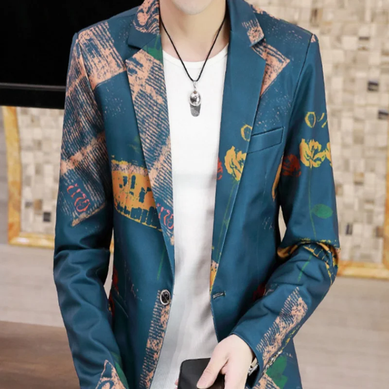 Men's Slim Fit Business Casual Two-Piece Set Autumn Korean Fashion Print Wedding Suit with Trousers Trendy