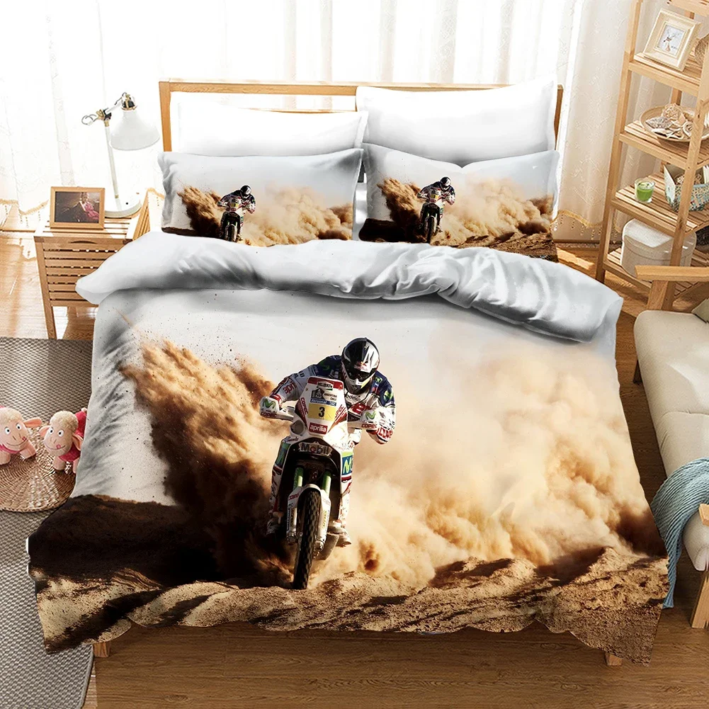 Loussiesd 3D Motorcycle Print Bed Linen Set Offroad Extreme Sport