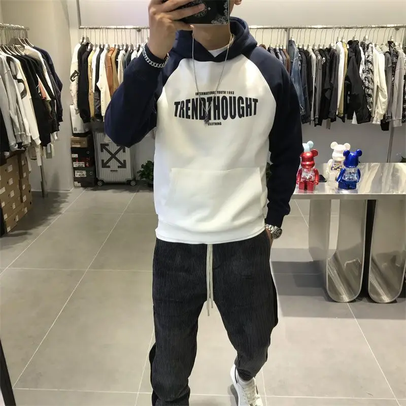 Fashion Printed Spliced Pockets Casual Hoodies Sweatshirts Men's Clothing 2023 Winter Loose Korean Tops All-match Sweatshirts