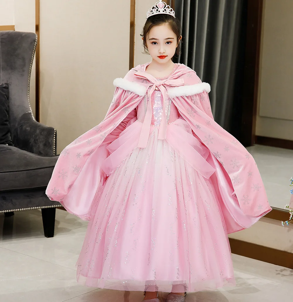 Disney Fancy Pink Little Girl Mermaid Princess Dress Luxury Pearl