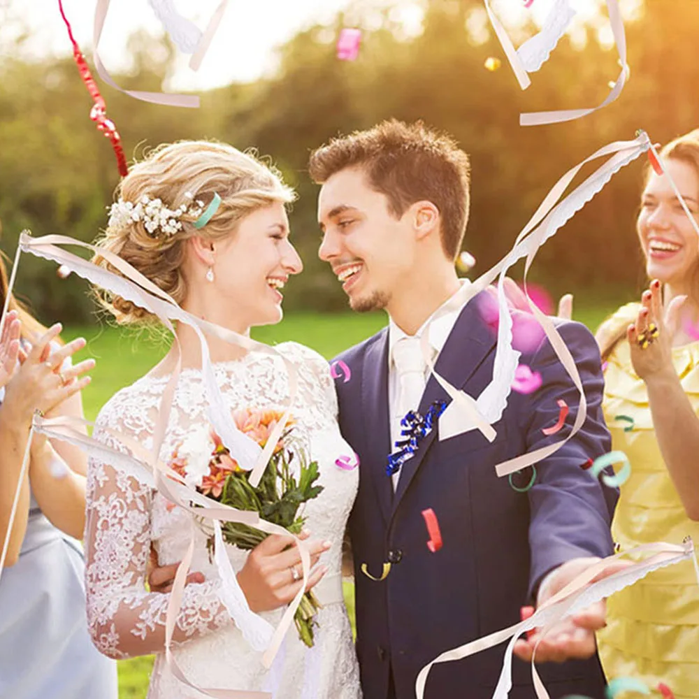 Elegant Wedding Ribbon Wands with Lace Streamers and Bells - Perfect for Celebrations and Decor