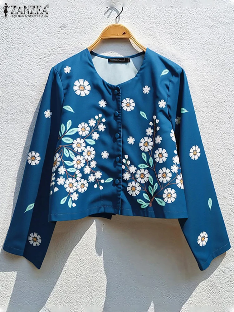 Autumn Floral Print Long Sleeve Blouse for Women