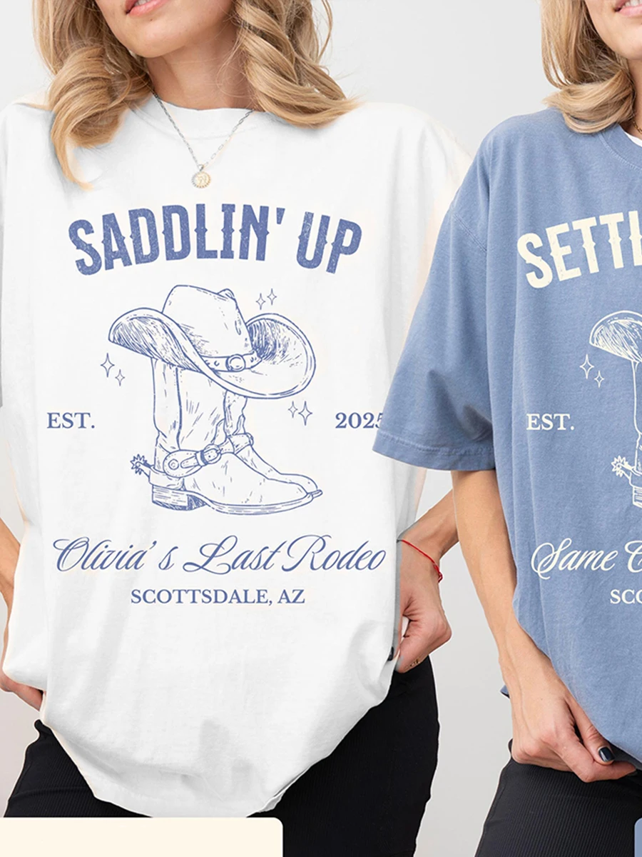 Benutzerdefinierte letzte Rodeo Bachelorette Shirts Same Cowboy Forever Unisex T-Shirt Lustige Komfort Shirts Baumwolle Y2K Top Täglich Trendy Streetwear – Detail 15