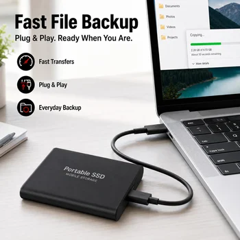 External SSD 1TB 2TB Portable Solid State Drive USB3.2 Type-C File Store for Laptop Mac Computer 5