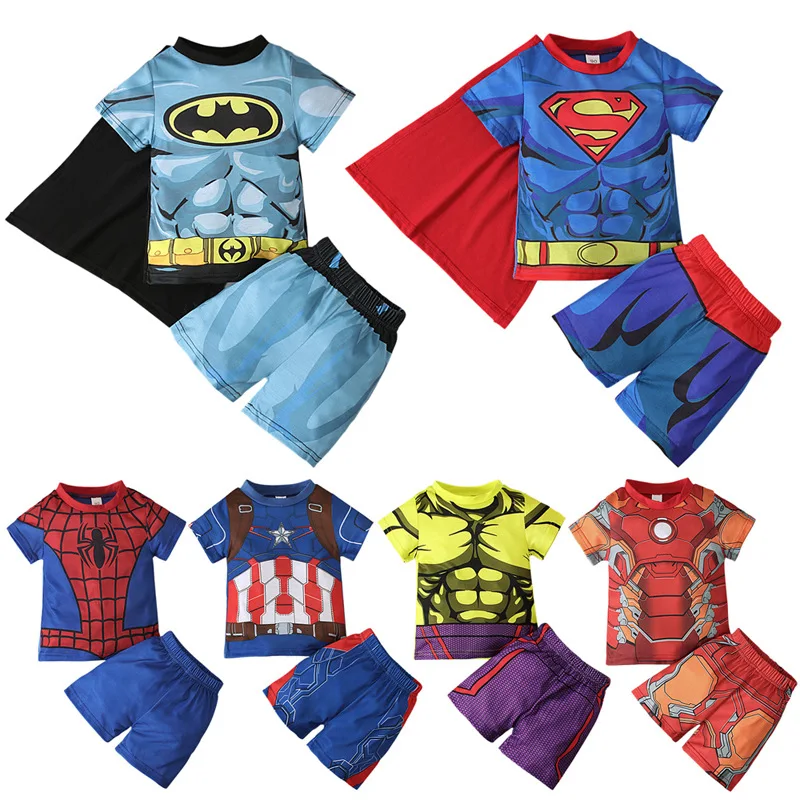 Spiderman Pajamas Set for Boys Avengers Superhero Captain America Cosplay Homewear Tops Shorts Suit Halloween Sleepwear