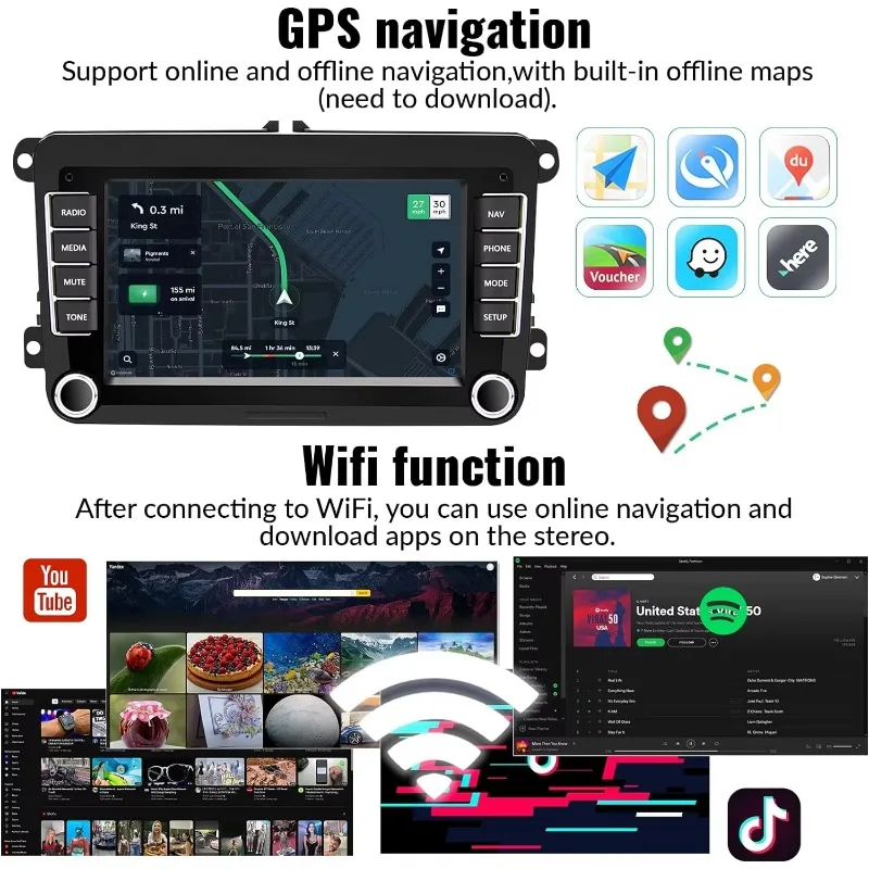 For VW Volkswagen Seat Golf Passat Jetta Beetle Tiguan Touran EOS 7” Touchscreen For CarPlay&Android Auto FM Backup Camera MIC