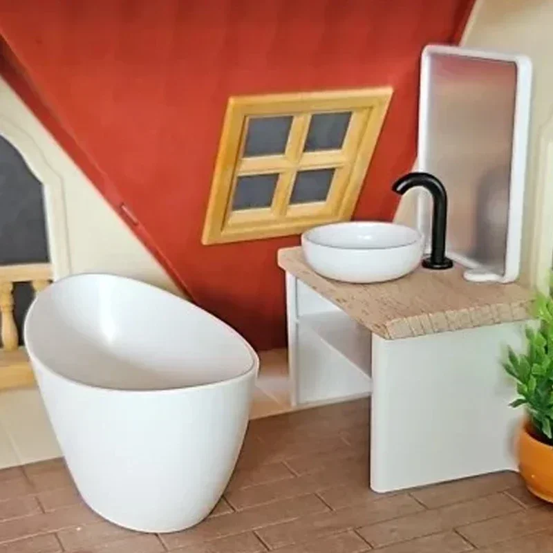 1/12 Dollhouse Simulation Washbasin Tub Toilet Model Freely Combined Bathroom Decor Dolls House Miniature Furniture Accessories