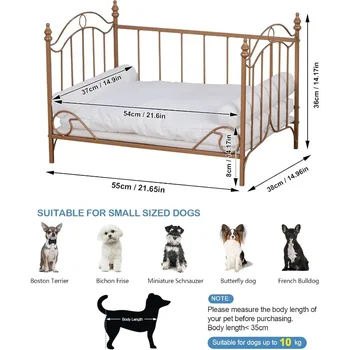 Pet Bed, Dog Bed with Metal Frame and Detached White Velvet Cushion with 2 Pillow for Small Dog 2