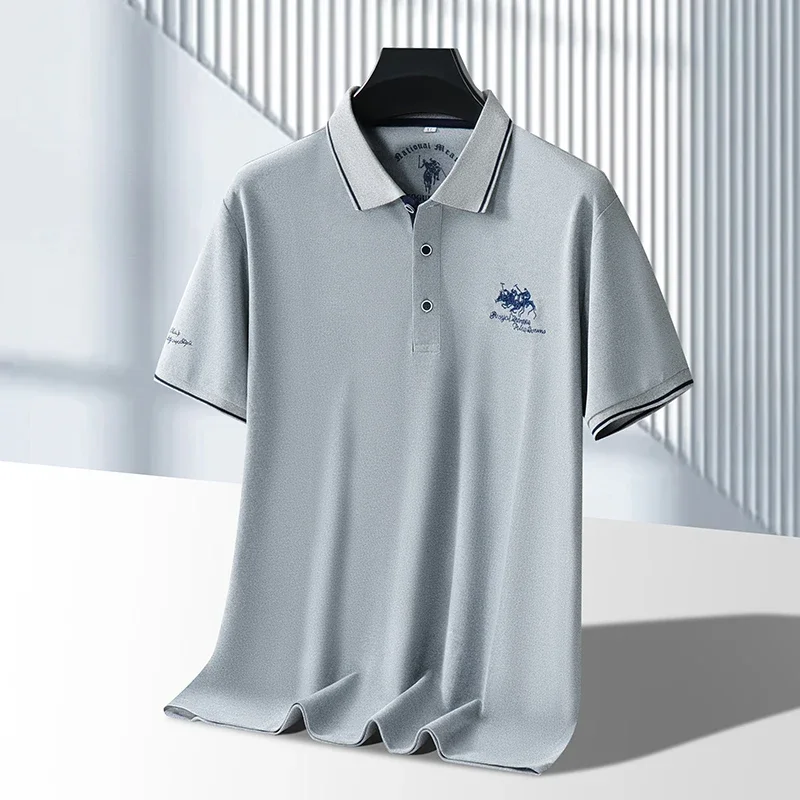 Polo da uomo in tinta unita ricamata a maniche corte casual da lavoro, alla moda, traspirante, confortevole, estiva, versatile - immagine 6