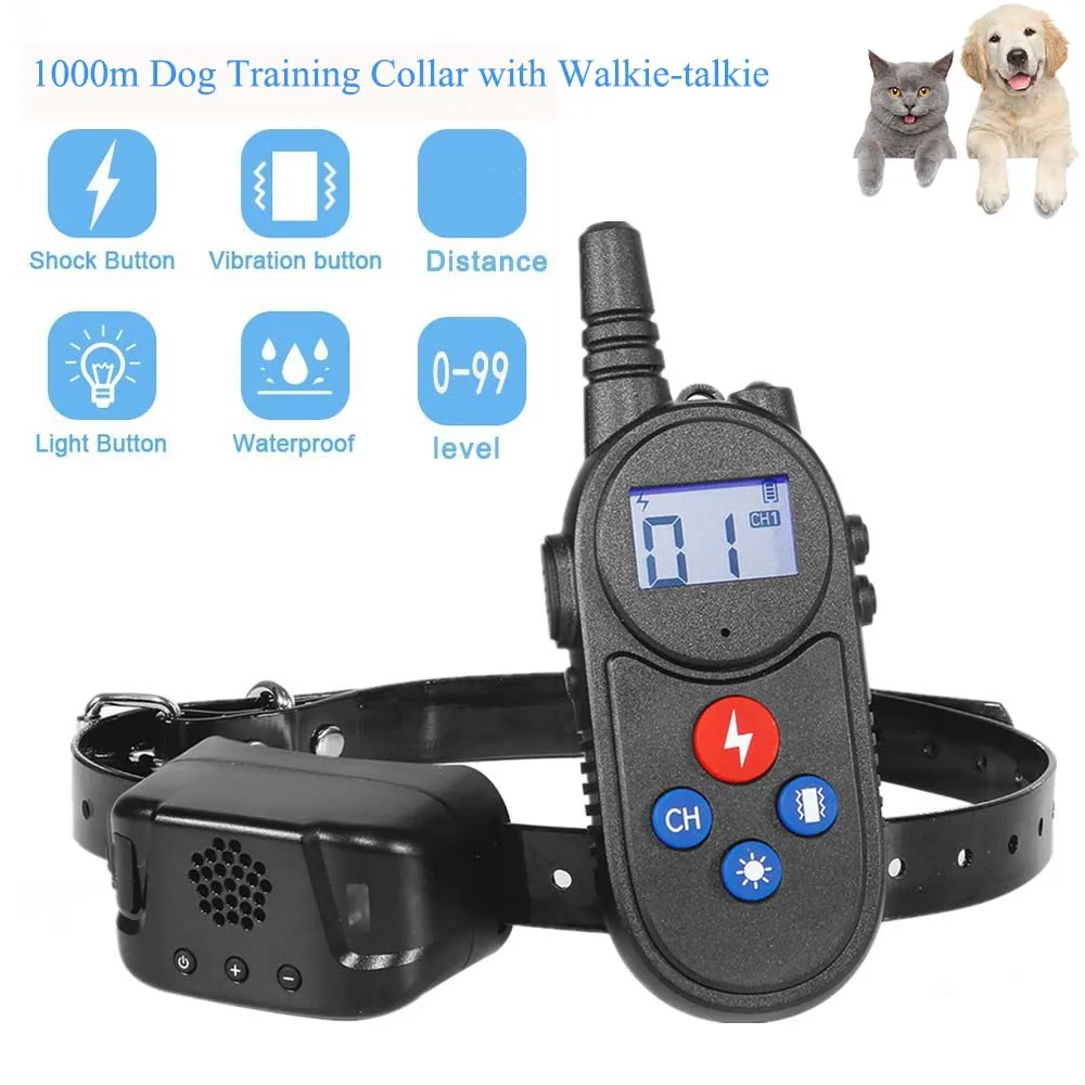 

1000m Dog Training Collar with Walkie-talkie Waterproof Dog Anti Bark Collar Intercom Function 4 Training Mode Pet Supplies