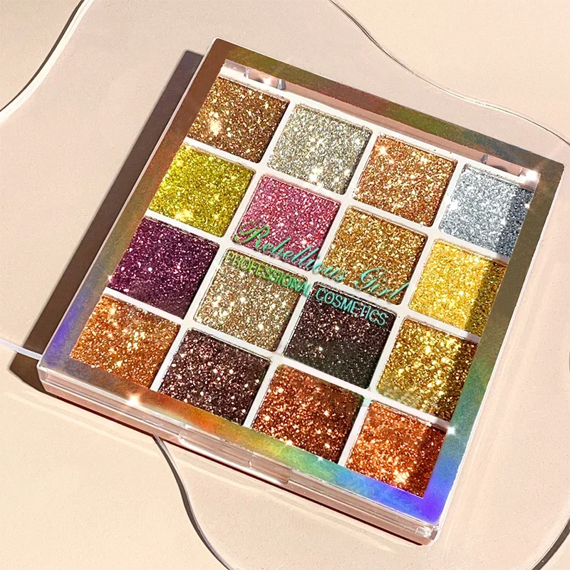 Glitter Eyeshadow Palette 16 Colors Shimmer Multicolor Golden Sparkle Sequin Finish Body Face Makeup Party Makeup