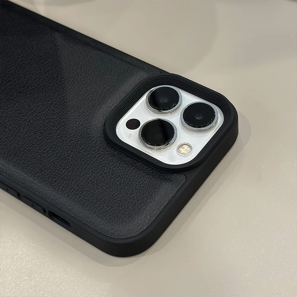 Premium Black Leather Grain Phone Case For iPhone15 14 13 12 11 Pro Max  TPU Fall Prevention Case Cover New Products