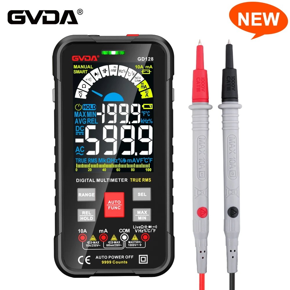 GVDA New Smart Multimeter Auto Range 1000V 10A Digital Capacitance Tester True RMS REL Ohm Hz AC