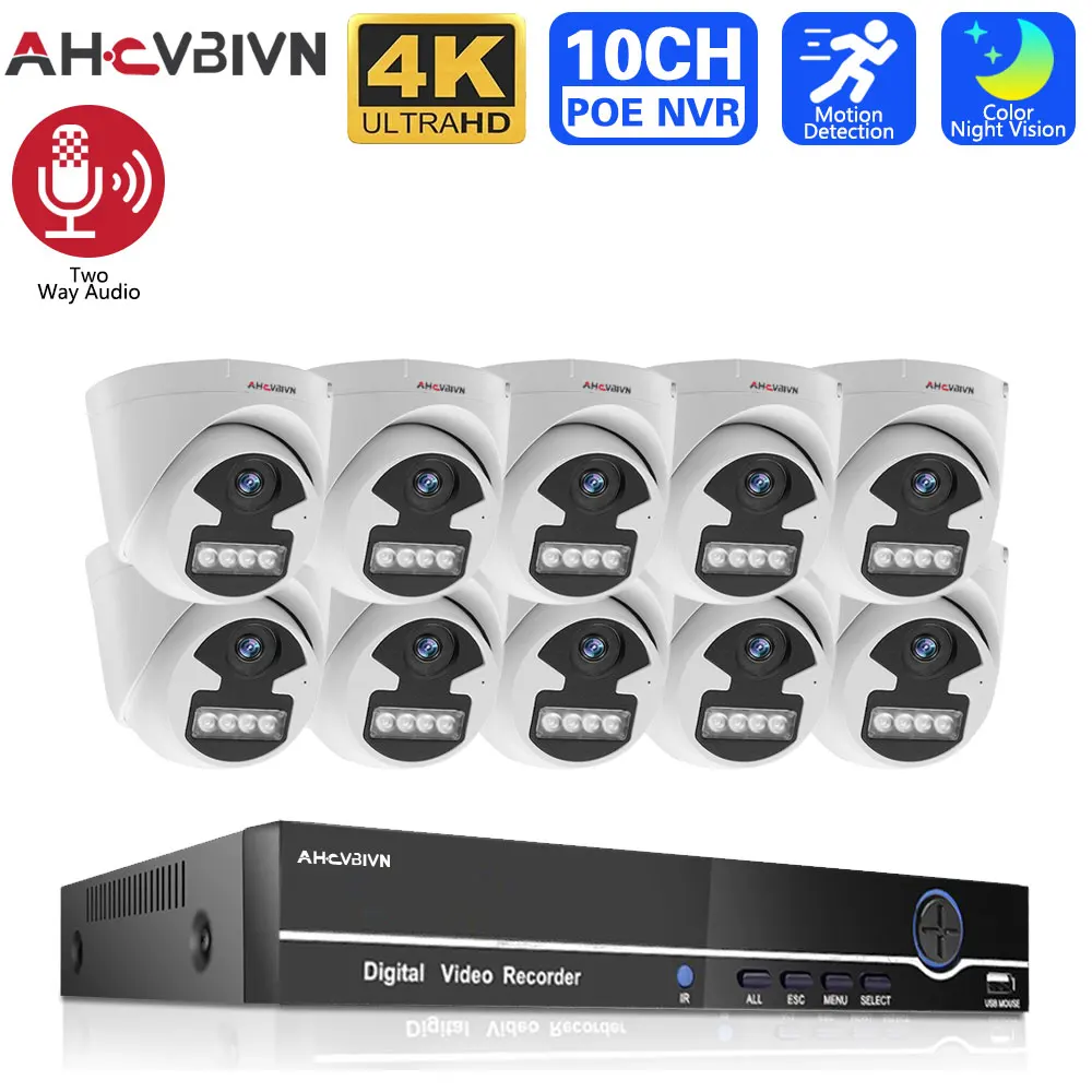 

4K NVR Kit 8CH 10CH POE Camera System 8MP Full Color Night Vision двухстороннее аудио IP-камера наружная безопасность видеонаблюдение