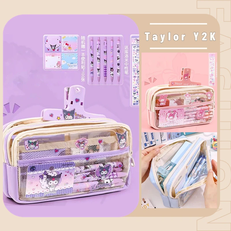 

Sanrio Cinnamoroll Pen Bag Anime Kuromi My Melody Pachacco Pencil Case Kawaii Transparent Large Capacity Student Stationery Box