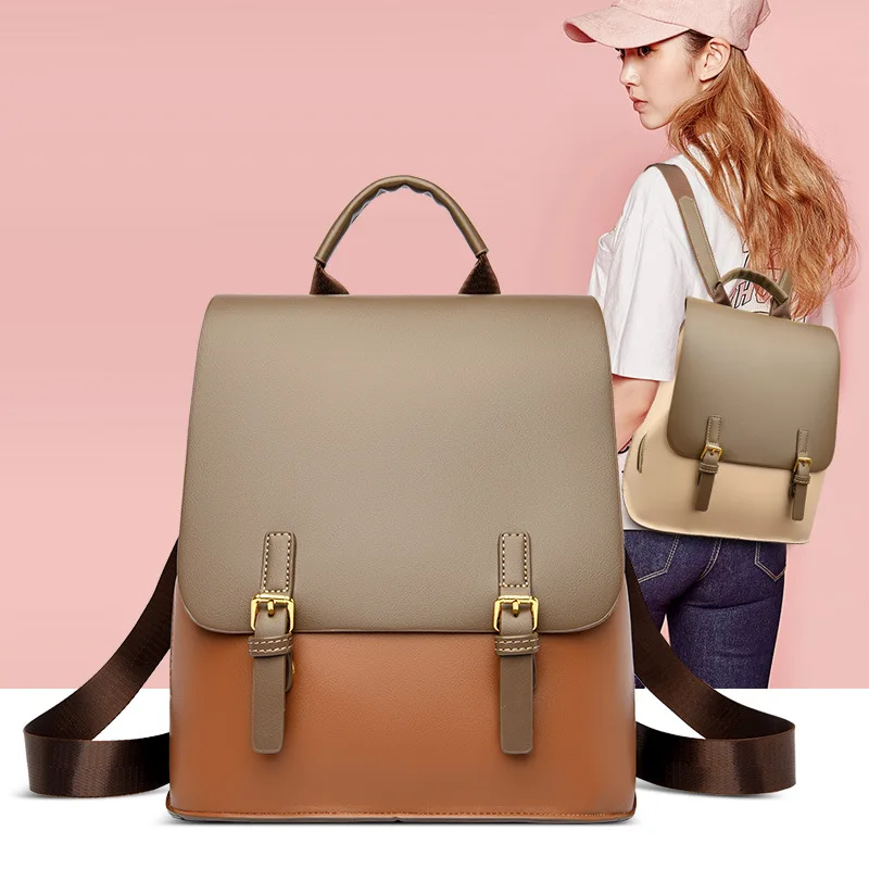 Vintage Leather Women's Backpack Large Capacity College Students Bag For  Girls Fashion Trendy Feminina Travel Shoulder Bag