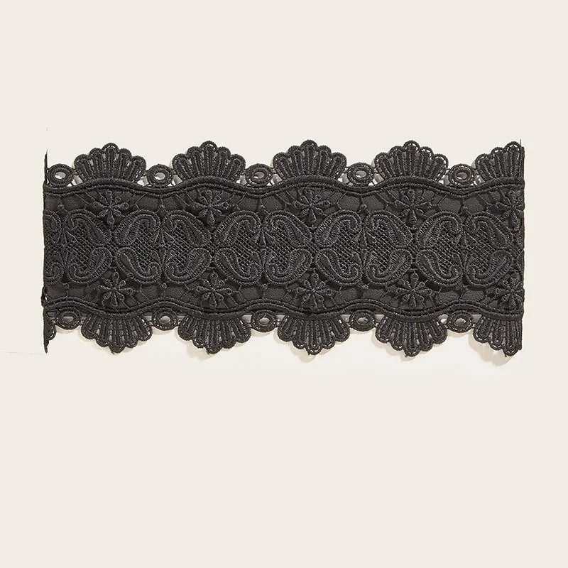 Cintura Elastica In Pizzo E Pu Per Donna - Fascia Vita Larga E Regolabile Per Abiti E Corsetti - Nero, Taglia Unica