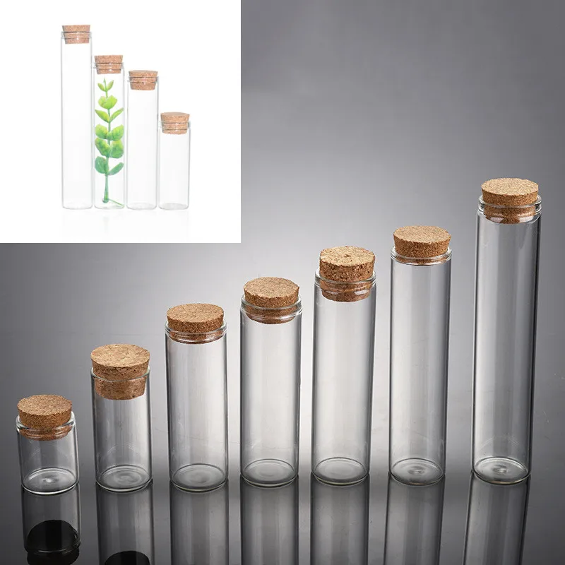1X 4ml 5ml 8ml 10ml 12ml 17ml 20ml 25ml 28ml 30ml 40ml Small Glass Test Tube With Cork Stopper Storage Glass Bottles Jars Vials 3