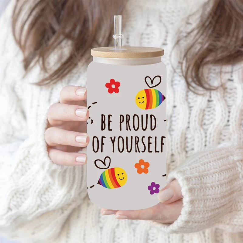 UV DTF Transfesr Sticker Pride Cup Love wins Love is love Rainbow heart LGBTQ full wrap for Libbey Glass 16oz D7302 dtf transfer sticker