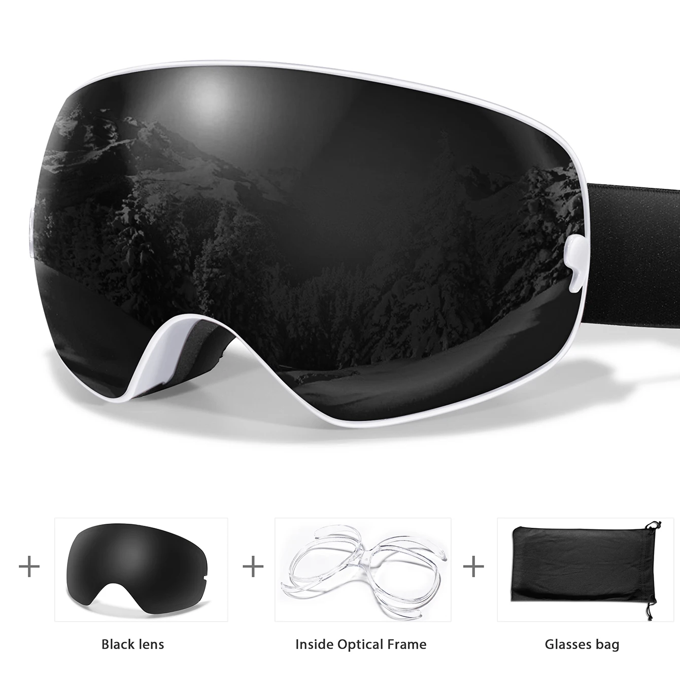 Outdoor Sports Ski Goggles - Anti-Fog UV400 Eyewear with Free Black Lens and Optical Frame, Perfect Holiday Gift