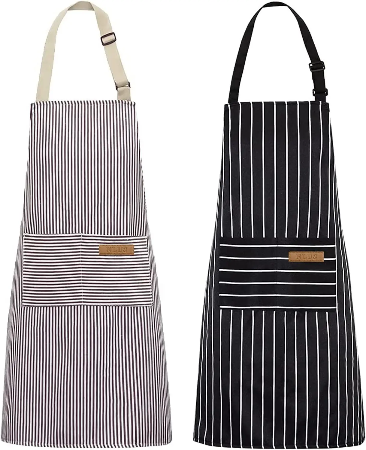 Weiß schwarz gestreifter Mann Frau Home Restaurant Küche Backen Nagel Lätzchen Öl abweisende Arbeits schürze 2 Taschen verstellbare saubere Schürze