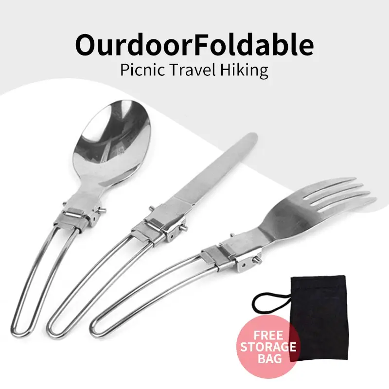 1pcs Camping Fork Spoon Outdoor Tableware Foldable Ultralight Stainless
