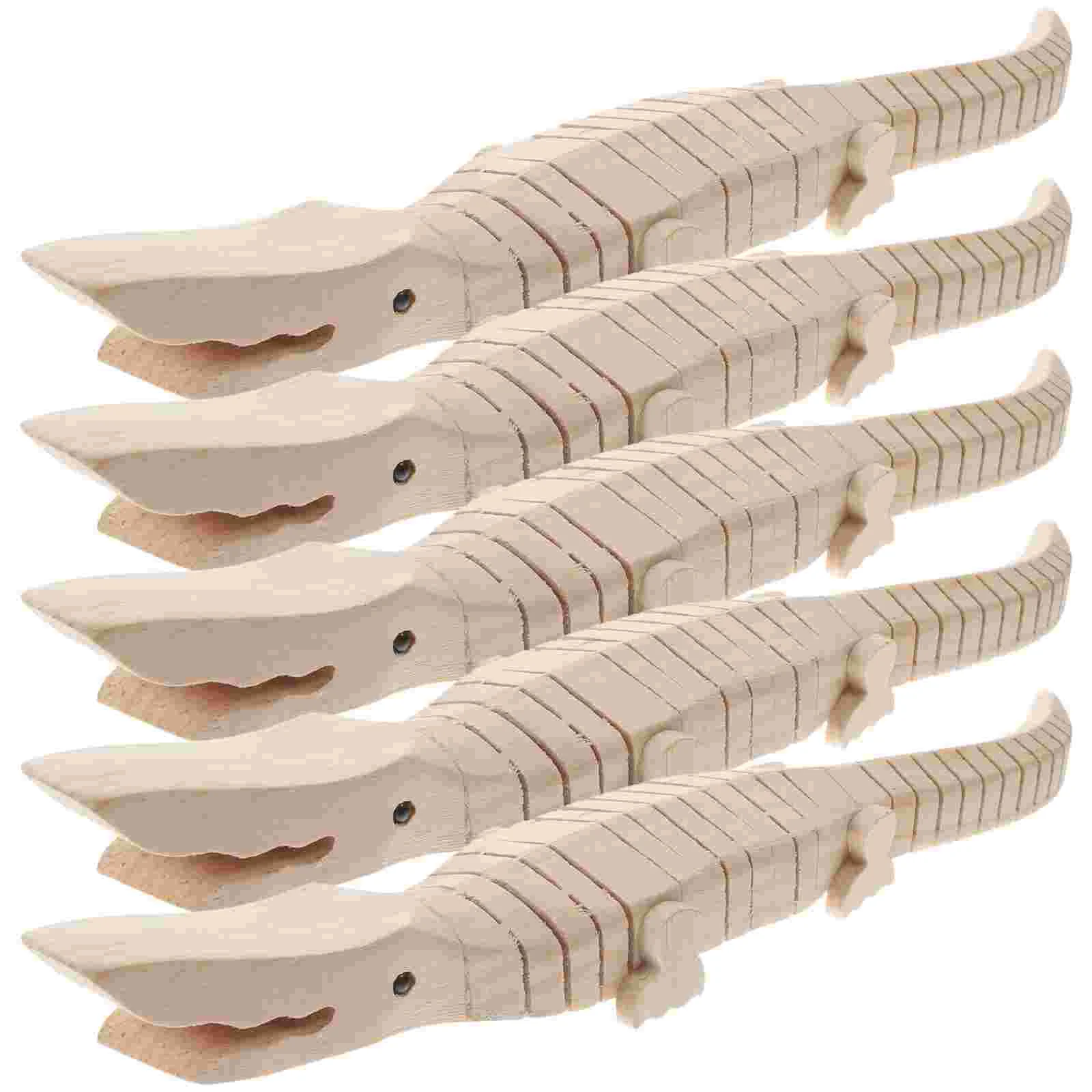 

5 Pcs Toys Small Crocodile Model Decor Wiggle Puzzle Students Handcraft Accessory Unfinished Wood Wooden Set Child