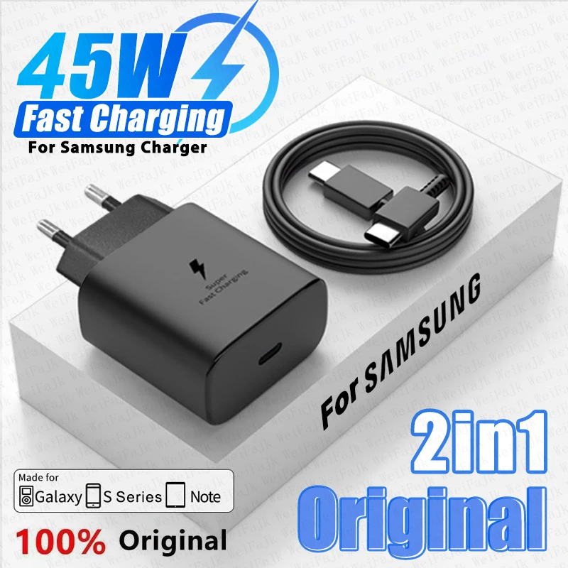 

Original PD 45W Quick Charge Charger For Samsung Galaxy S22 S23 S21 S20 Ultra S10 Note 20 10 Plus Usb Type C Fast Charging Cable
