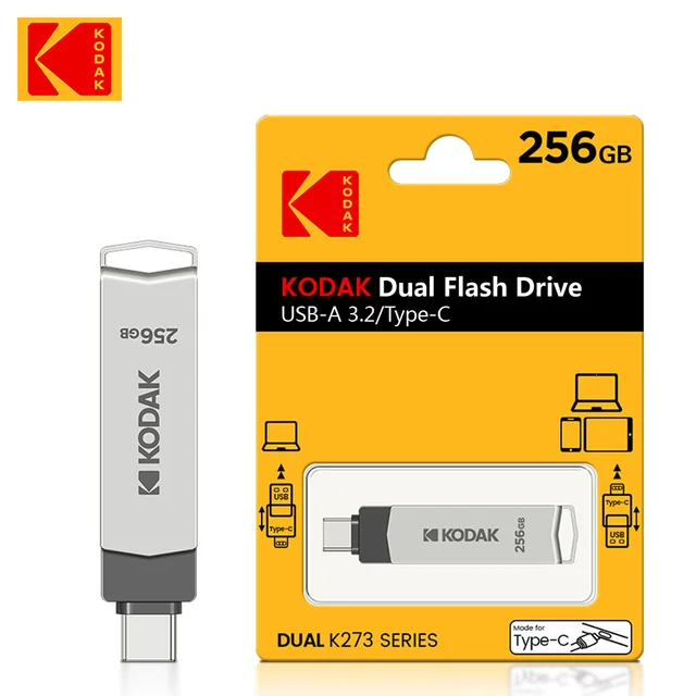 Kodak k273 high-speed USB flash drive 3.2 interface Type-C mobile phone computer dual-use 32G-256G storage USB flash drive 128G 4