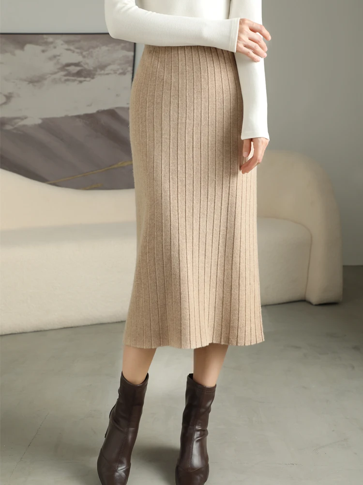 Naiste 100% Meriinovillast poolpikk seelik laia pikitriibuga M-XL 4