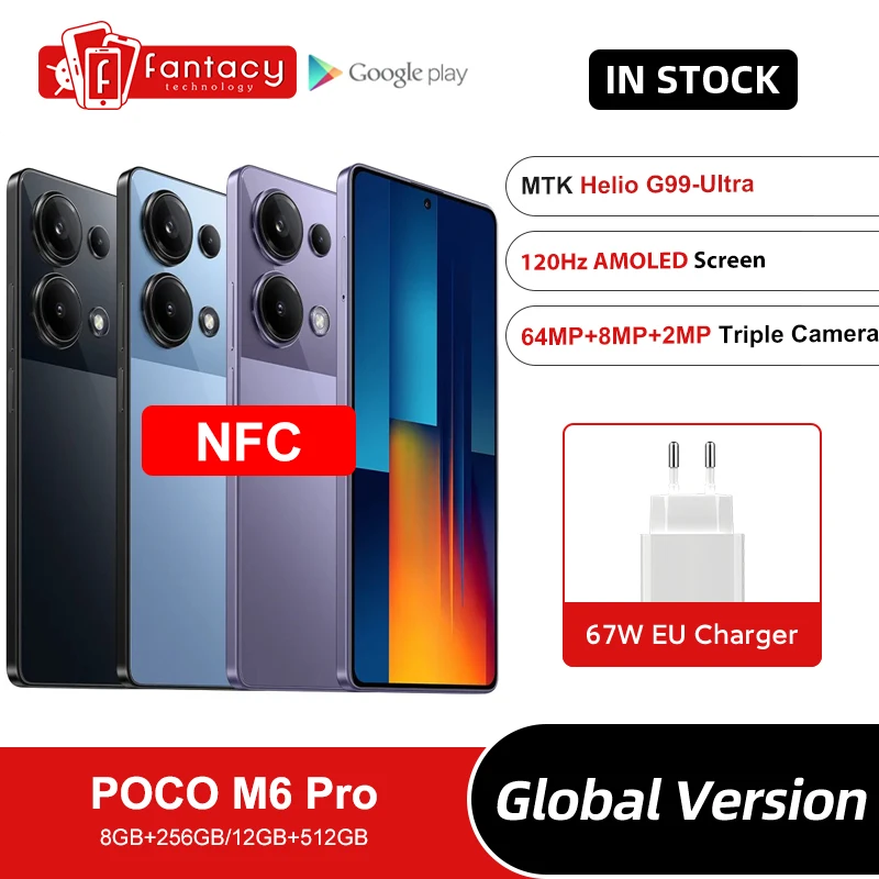 POCO M6 Pro Global Version Helio G99 Ultra 120Hz Flow AMOLED 64MP Triple Camera with OIS 67W turbo charging NFC