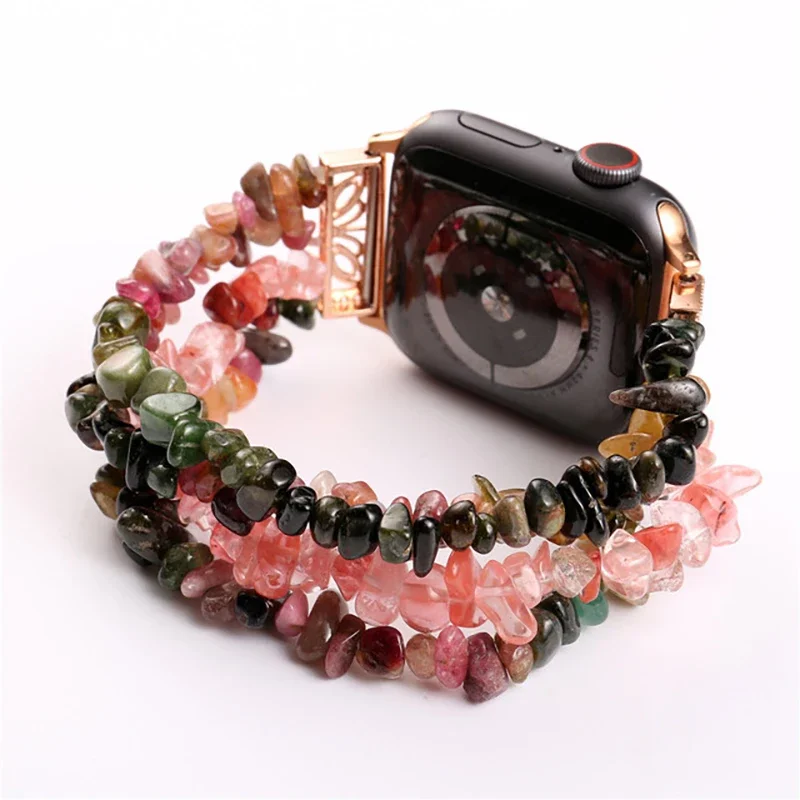 Natural stone Strap For Apple Watch 49mm 45mm 41mm 44mm 40mm 42mm Handmade Crystal Colored Stones bracelet iWatch 8 7 6 5 4 3 SE