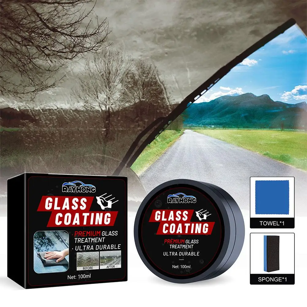 

Car Windshield Oil Film Removing Paste Set Glass Polishing Coating Rainproof Anti-fog Agent With Cleaning Sponge 100ml