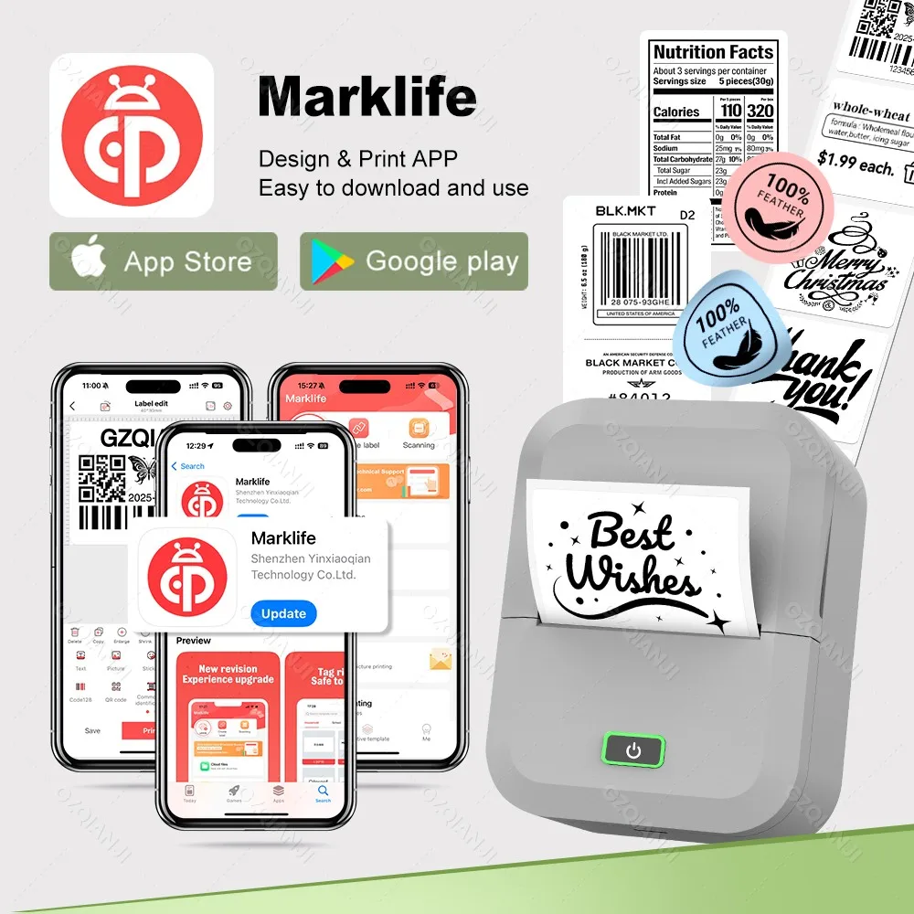 20-50mm X2 Portable Thermal Label Printer Wireless Sticker Printer For Home Adhesive Label Maker Compatible With iOS & Android