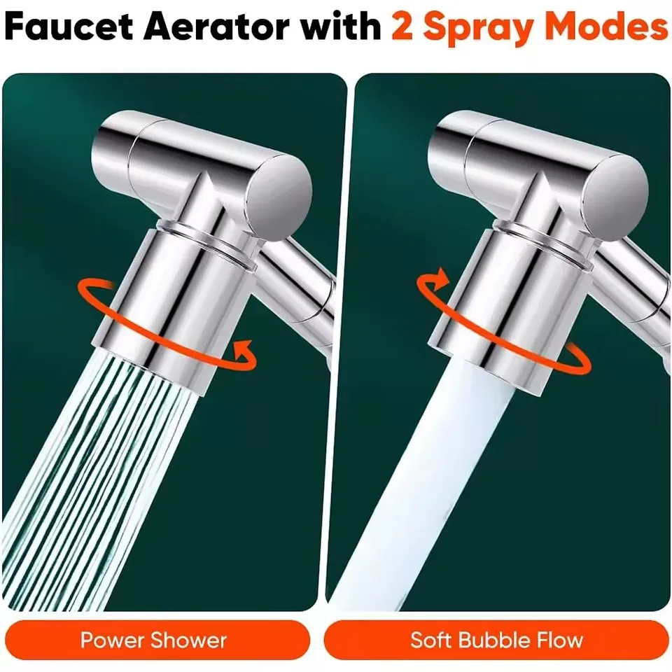 1440° Rotatable Scalable Metal Faucet Aerator Bathroom Tap Splash-proof Bubbler Faucet Filter Nozzle Tap Saving Water Extender 6